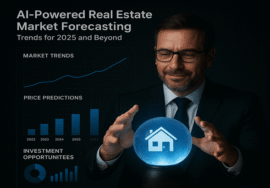 An Investor usin AI powered real estate market forecasting representing as a magic ball