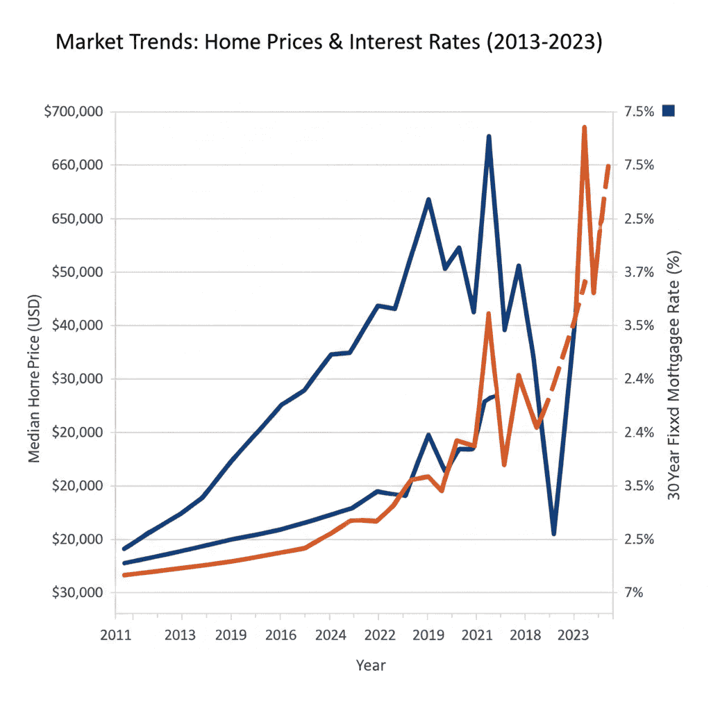 Line graph: Market Trend Home Price & Interest Rates 2013-2023
